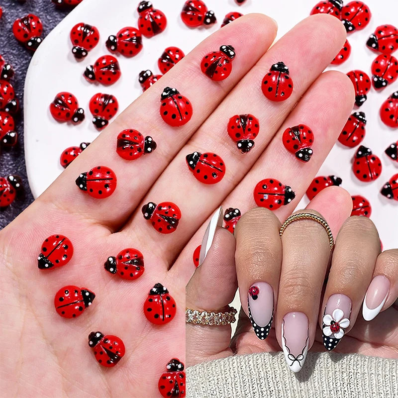 20 Cute Insect Ladybug Nail | 3D Resin Ladybugs Nail Art | Rhinestones 8*10mm