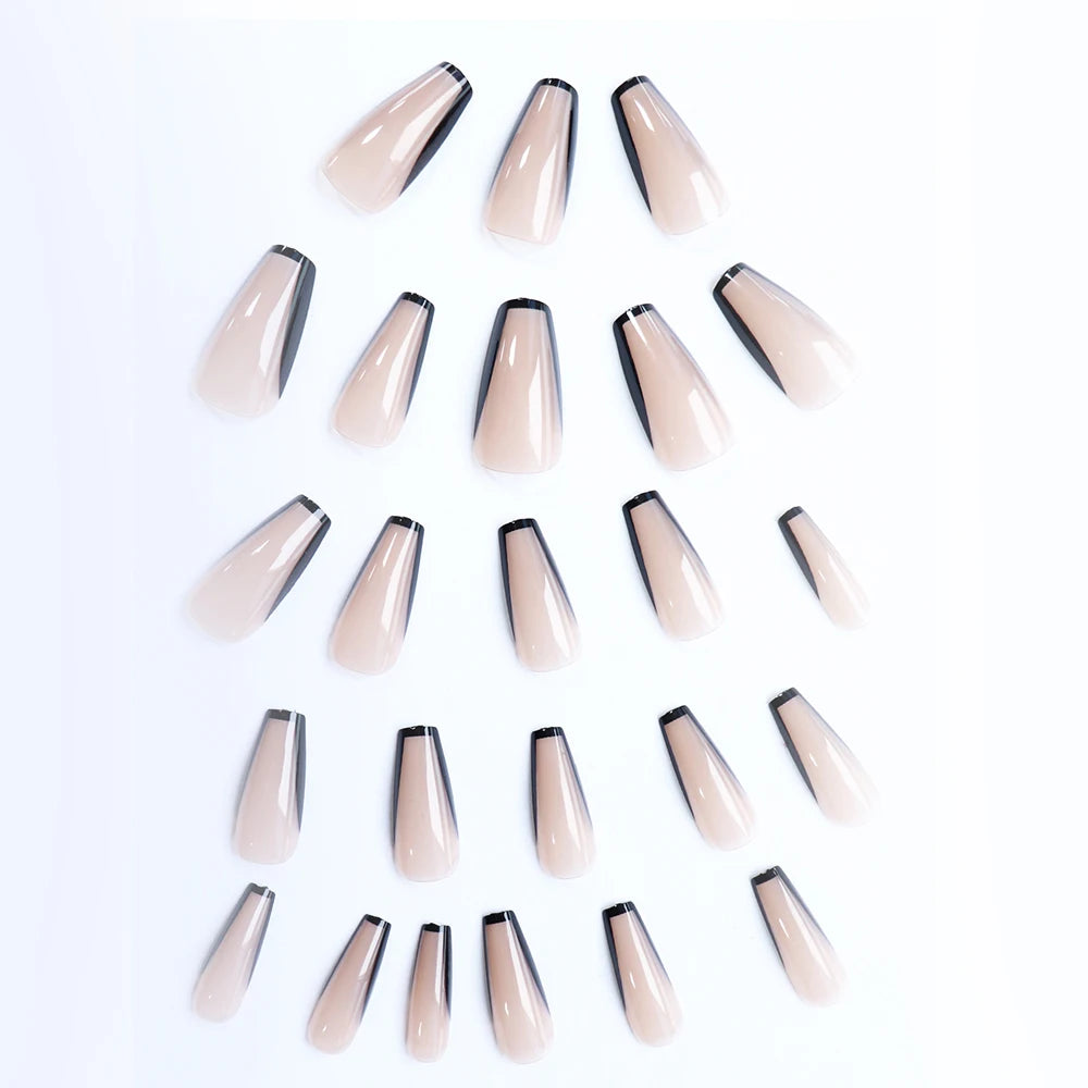 24PCS Medium coffin black french fake nail