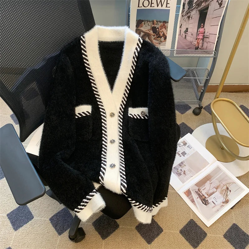 1950s Vintage Sweaters |  Long Sleeve V-neck Tops Knitwear Fashion Chic Jumper