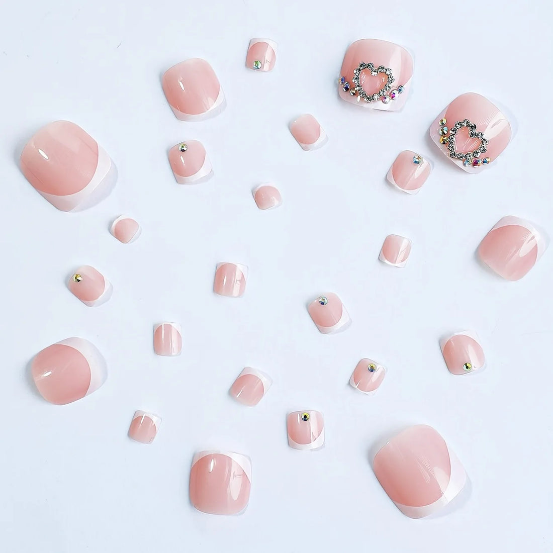 24 pcs Toe Nails with Heart Rhinestone Design Patch