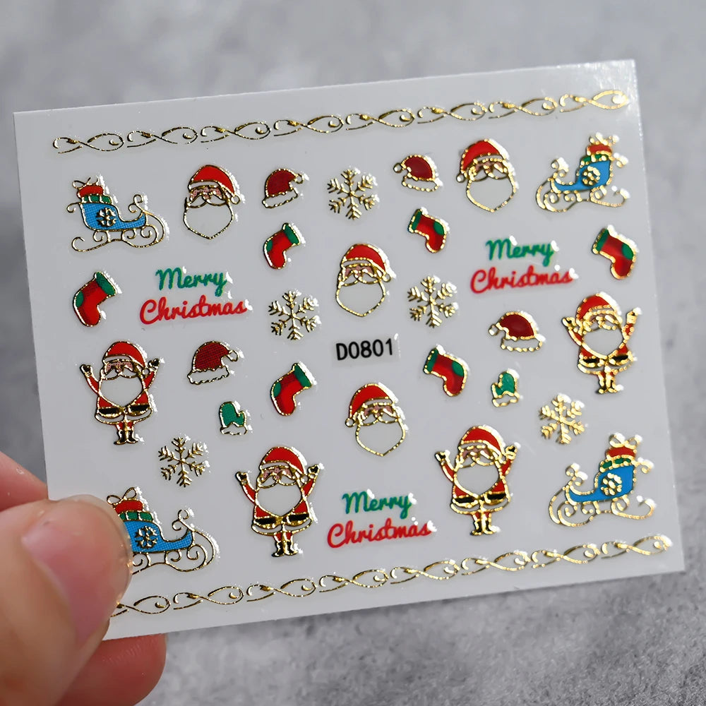 15 Gold Christmas Nail | Winter Nail Supplies Sticker | 3D Santa Claus Xmas Nail Sticker