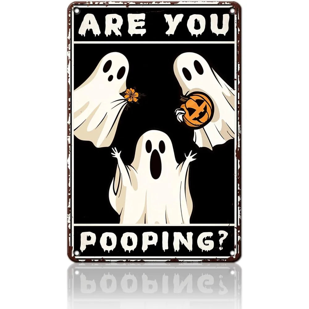 Ghost Metal Tin Sign - Halloween Wall Decor Ideas | Rustic Bathroom Art