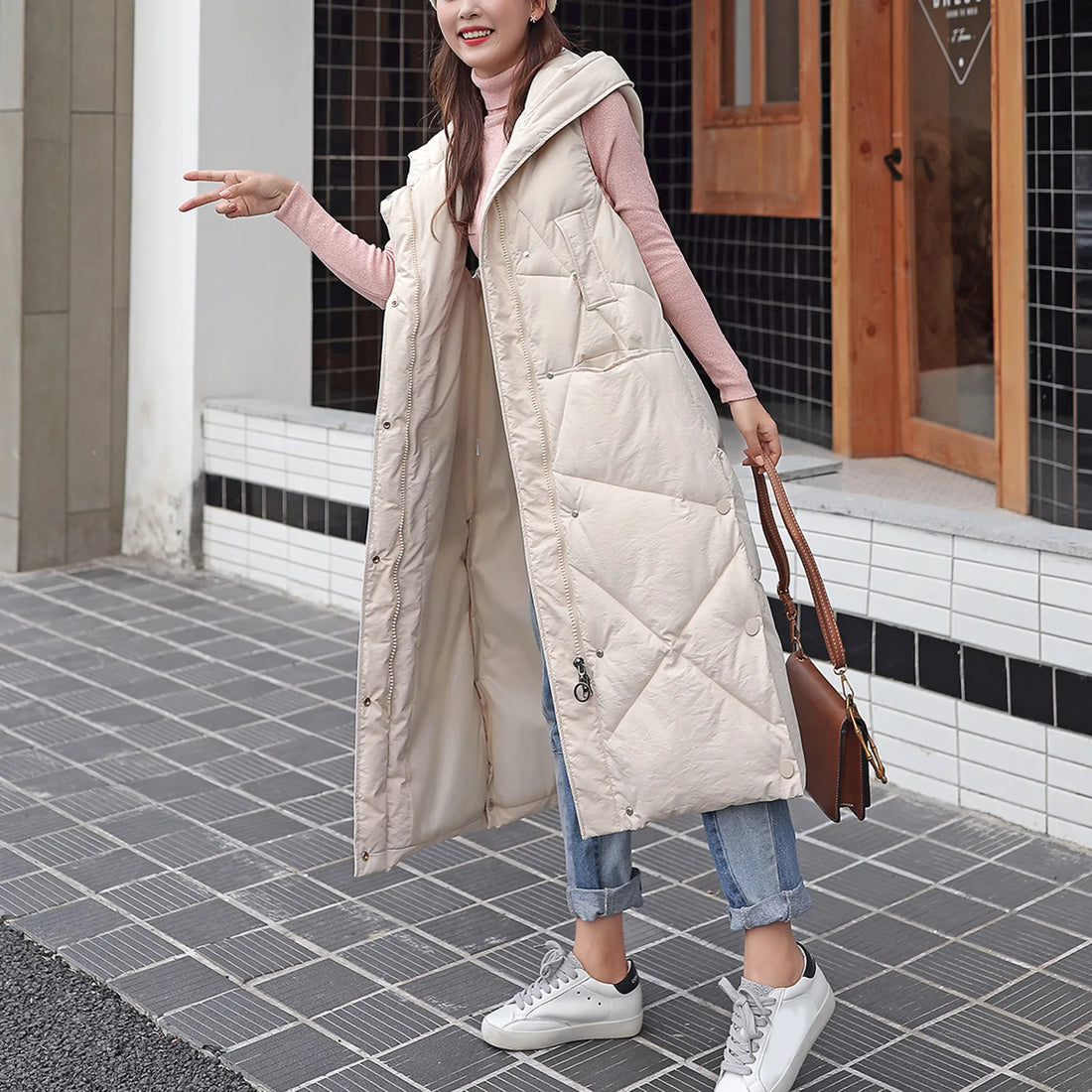 Women Winter Warm Coat Zipper Quilted Jacket Solid With Pockets Long Coats