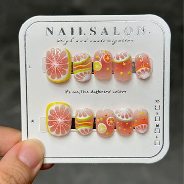 10 Summer Press On Nails | Lemon Fruit Cartoon Cloud False Nail for Women