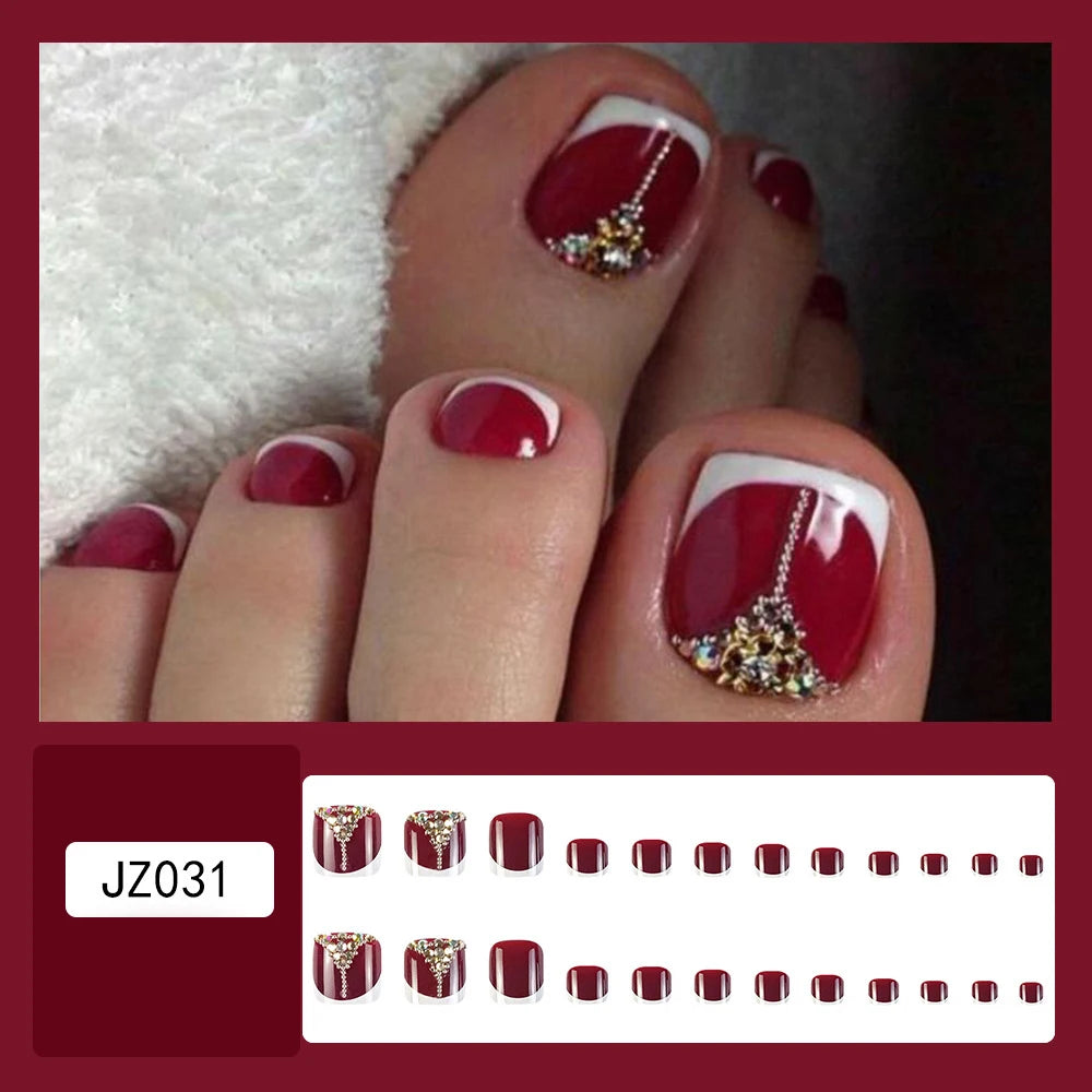 24pcs Fake Red Toe Nails Inspo