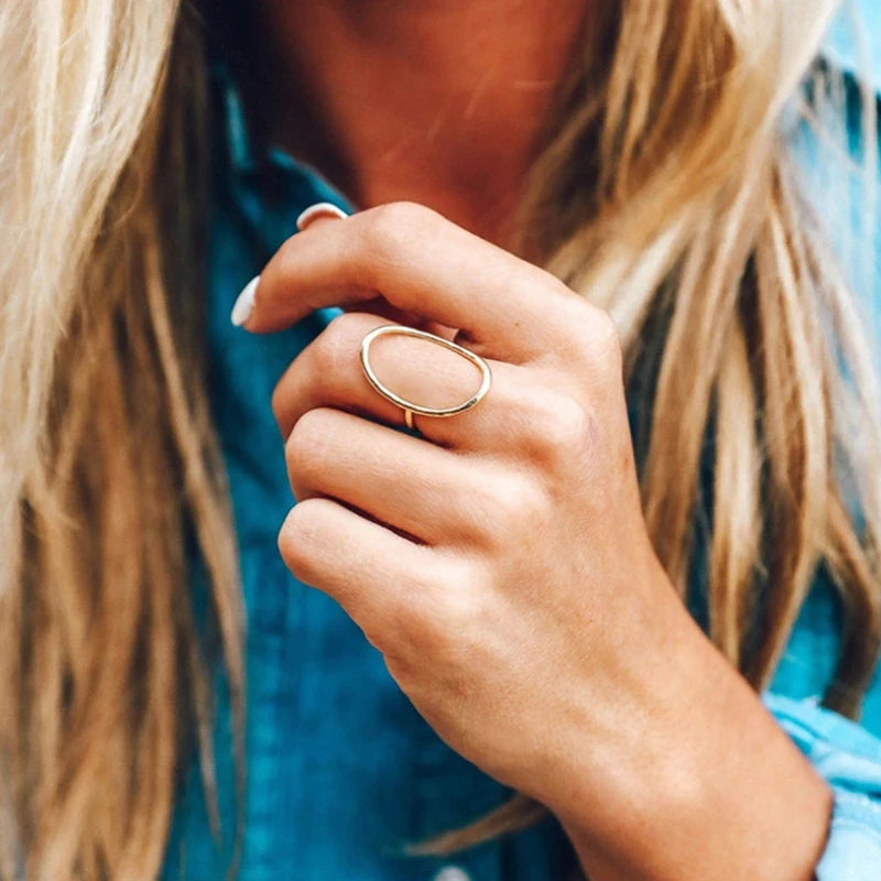 Huitan Women's Rings | Oval Engagement Rings | Metallic Style Modern Fashion Female Accessories