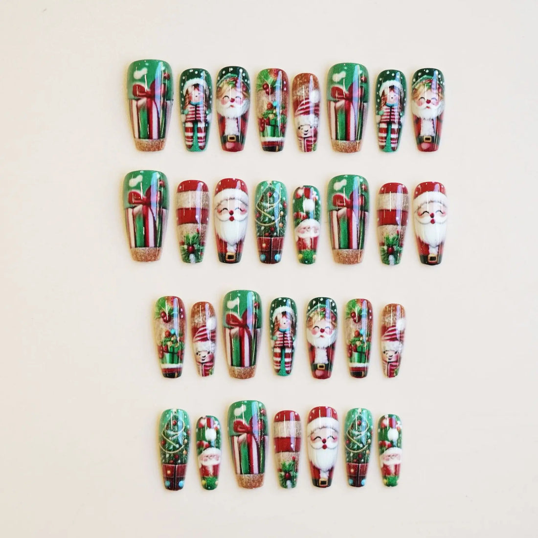 24 Christmas Gift Nails | Winter Santa Claus Penguin Pattern False Nails Tips