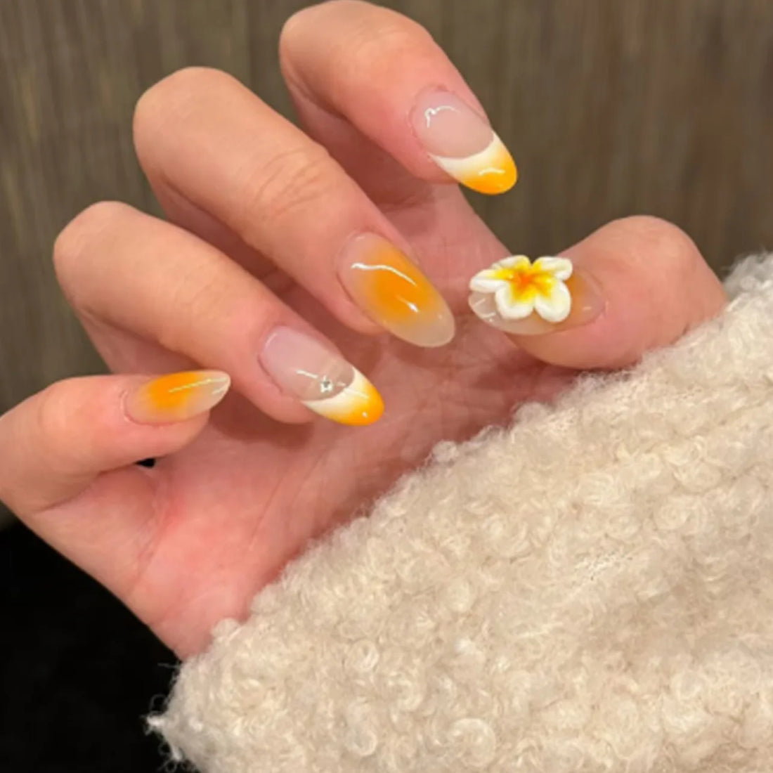 24 Spring Nails Designs | Fake Nail Yellow Smudge Design Press on Nails Tips | 3D Flower Nail