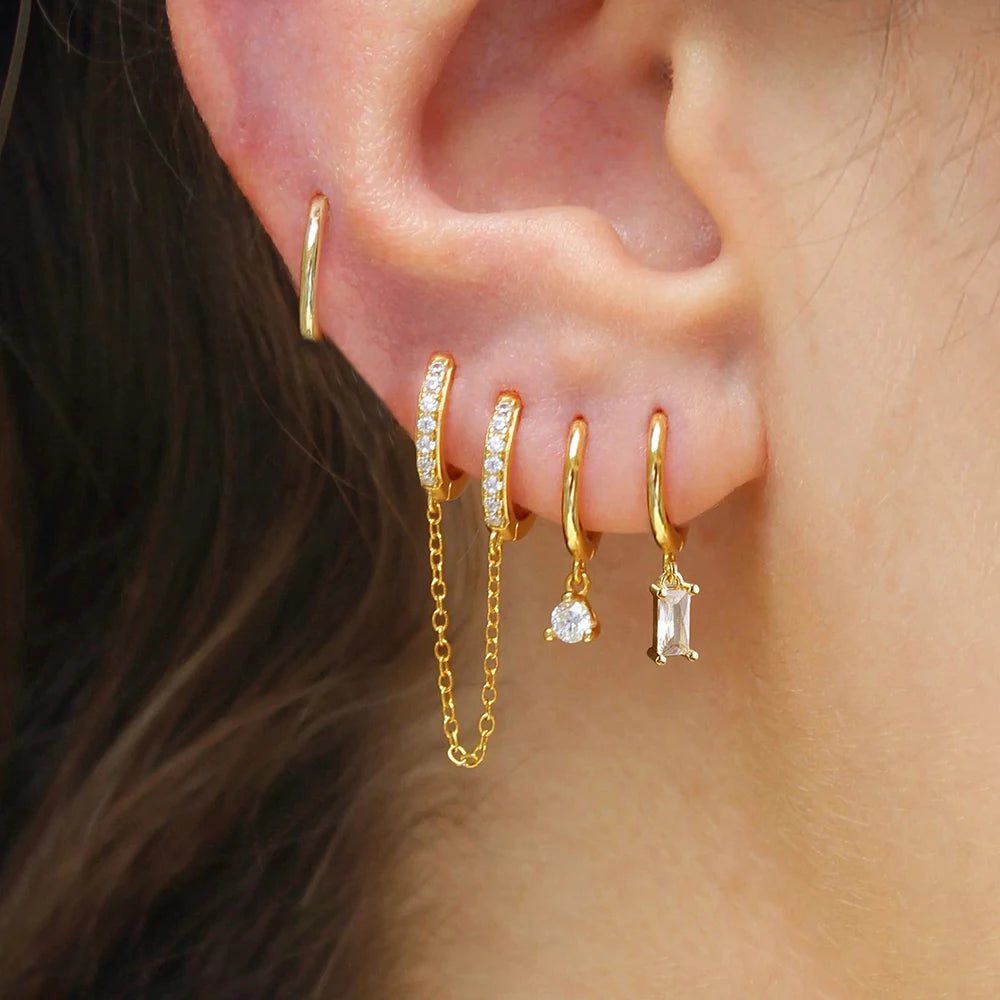 4pcs Earrings Set for Women | Two Hole Round Circle Gold Color Hoop Earring