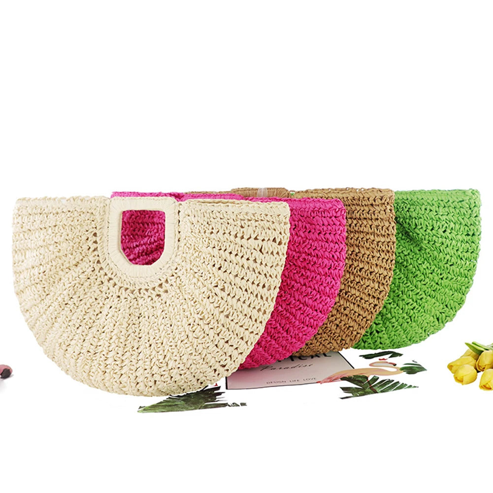 Luxury Straw Bags | Large Tote Bag | Solid Color Simple Weaving Wrist Bag