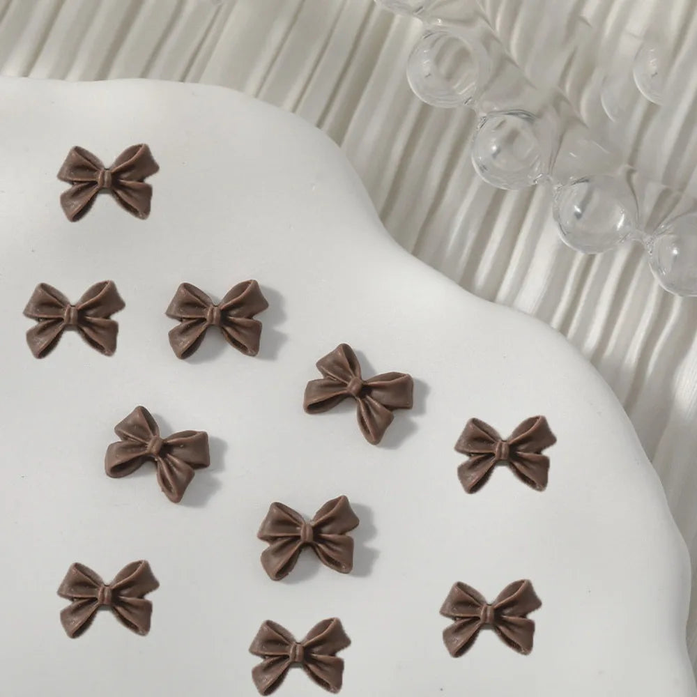 10 Bow Nails Press On |  Resin Fairy Style Frosted Classic Black and White Nail Accessories