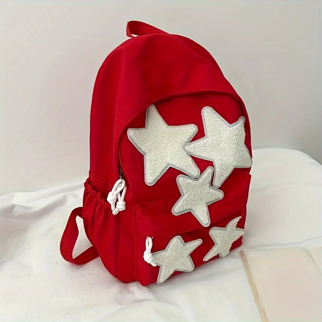 Star Pattern Backpack | Preppy Minimalist Zipper Daily School Bag | Lightweight Large Capacity