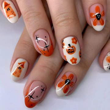 24pcs halloween short nails | Cute Pumpkin Cat Ghost False Nail |Halloween Gifts