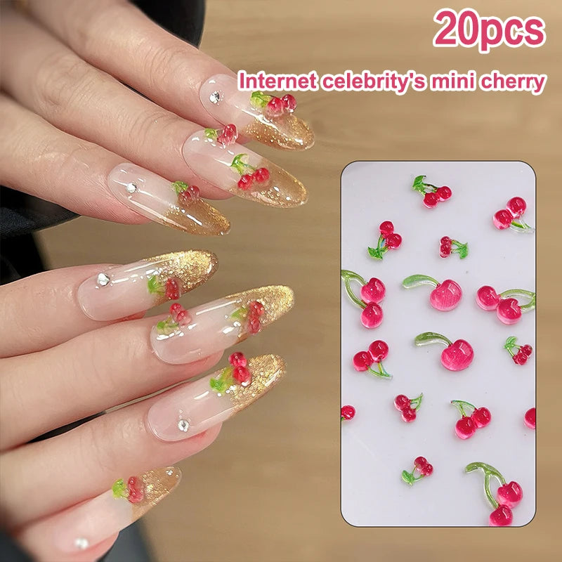 20 cherry red nails inspo | Resin Fruit Nail Charms Decorations | DIY Manicure