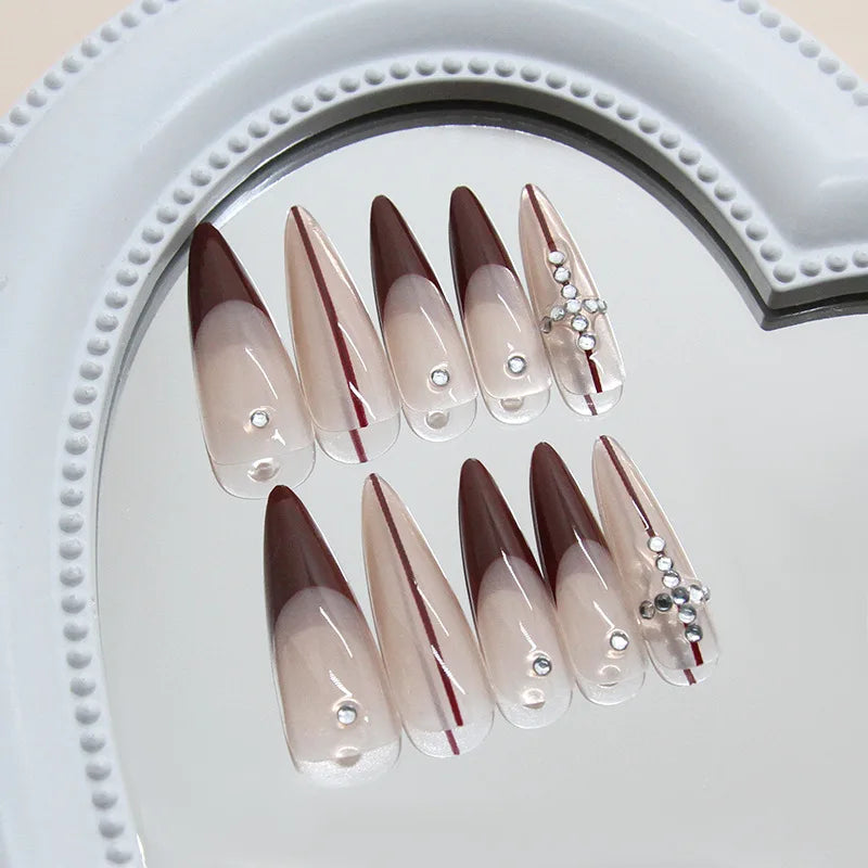 24 Red French Press on Nails To Stick Stickers for Nails with Charms Stiletto Fake Nails