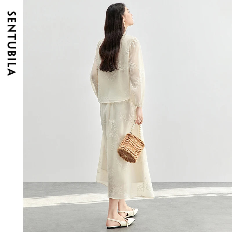 SENTUBILA 2 piece sets women summer | A-line Midi Skirts Chinese Style | Elegant Skirt Sets