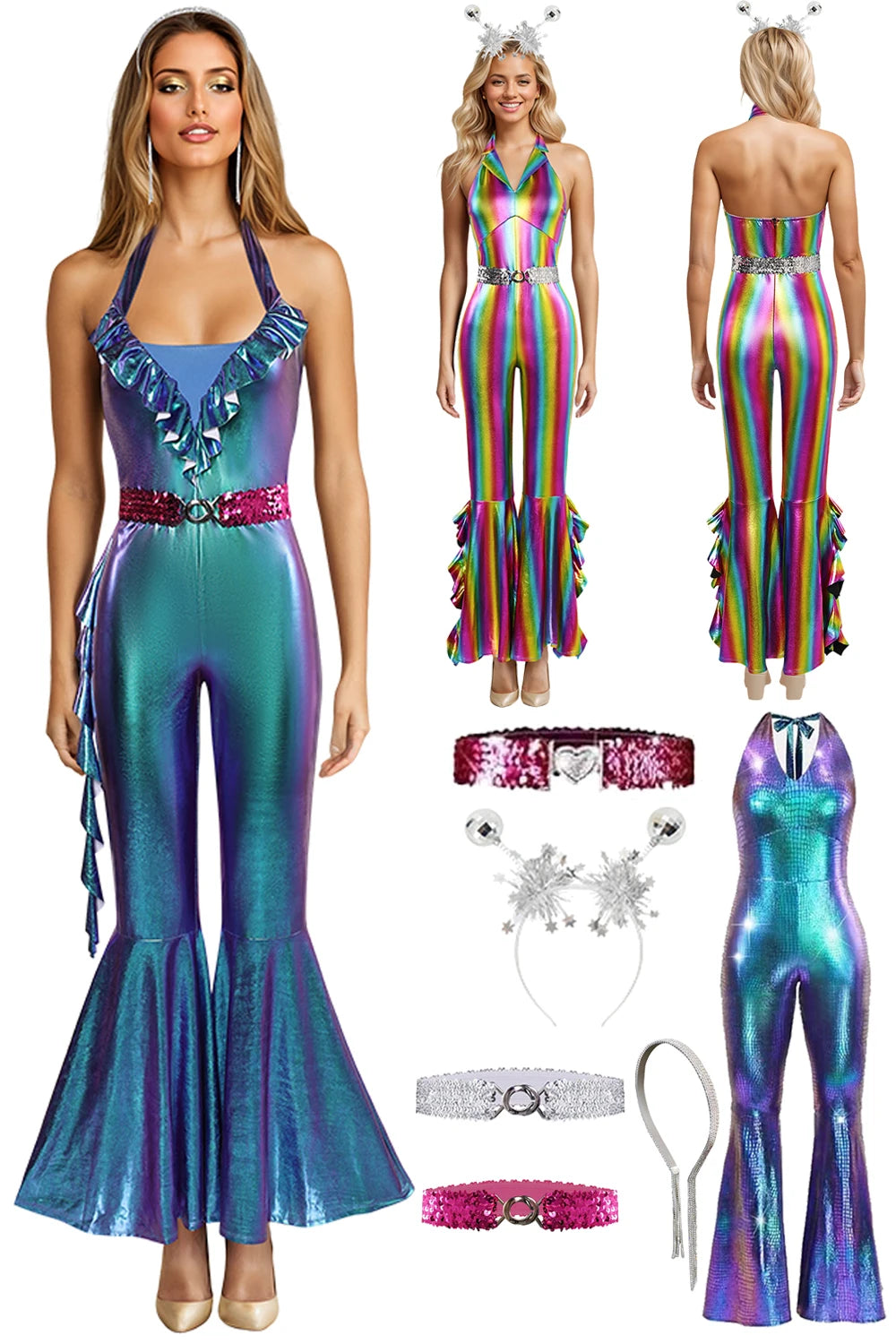 80s Disco Jumpsuit | Headband Dance Stage | Halloween Carnival Party Clothes