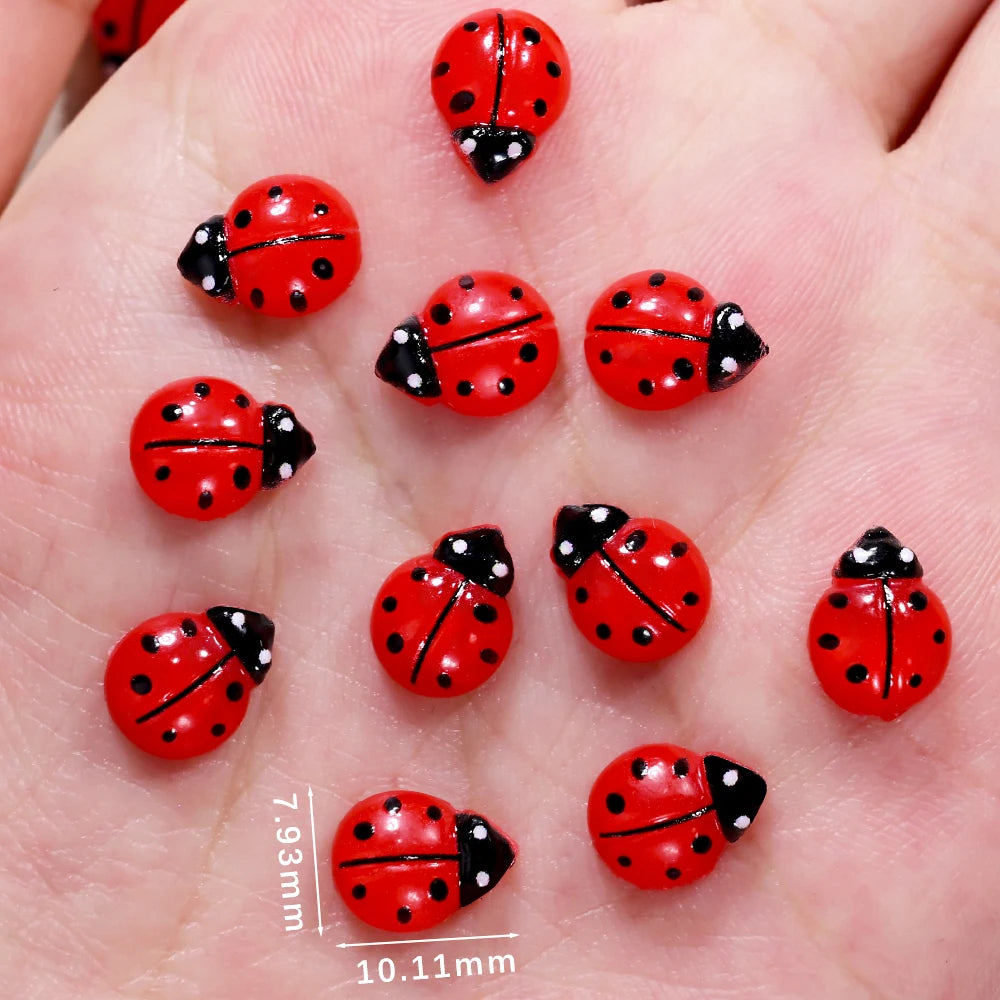 50 Ladybug Manicure | 8*10mm Cute Insect Flatback Ladybug Nail Art Decorations DIY Craft