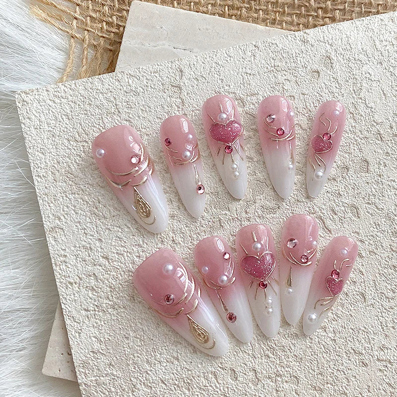 10 Almond Nail Inspo pinterest | Beautiful fake nails, cherry blossom powder gradient