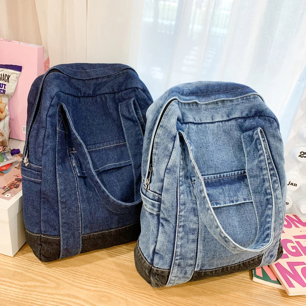 Denim Backpack | Adjustable Strap Women Schoolbag Casual Jeans Bag