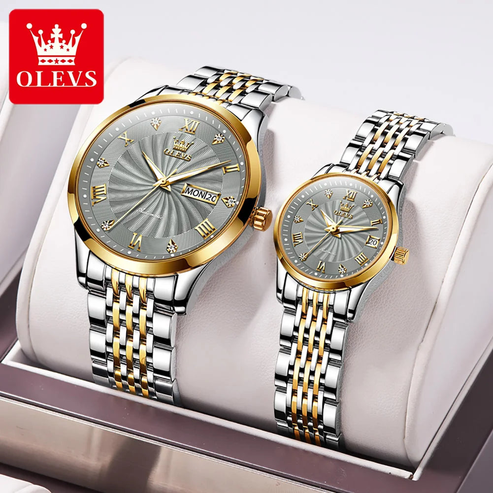 OLEVS Brand Couple Luxury Watches | Stainless Steel Waterproof Mechanical Wristwatches Fashion Lover Watch