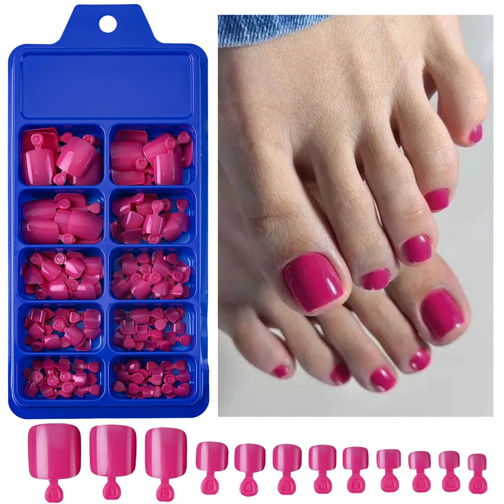 100Pcs Rose red square toenails with a natural glossy finish