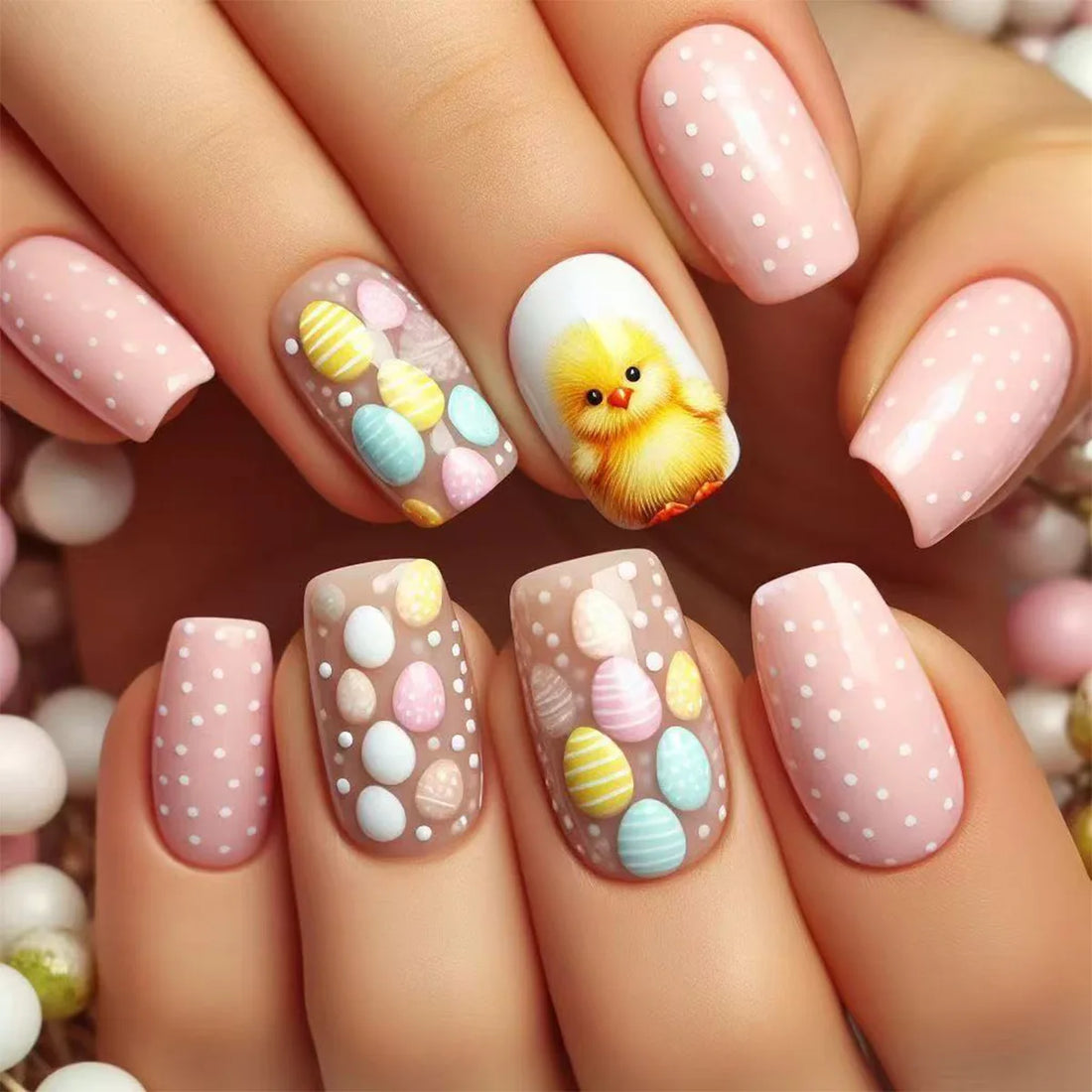 24 Easter Nails Design | Cute Rabbit Easter Egg Cloud Pattern Design Press on Nails