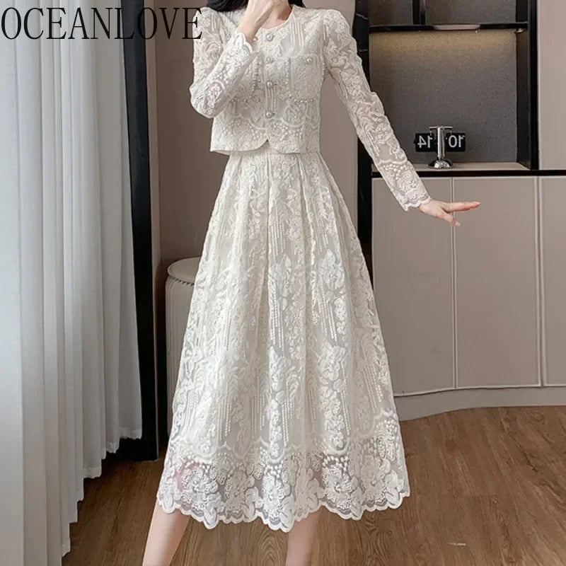 OCEANLOVE Blouse Skirt Sets | Autumn Korean Fashion 2 Pieces Set Women Outfits