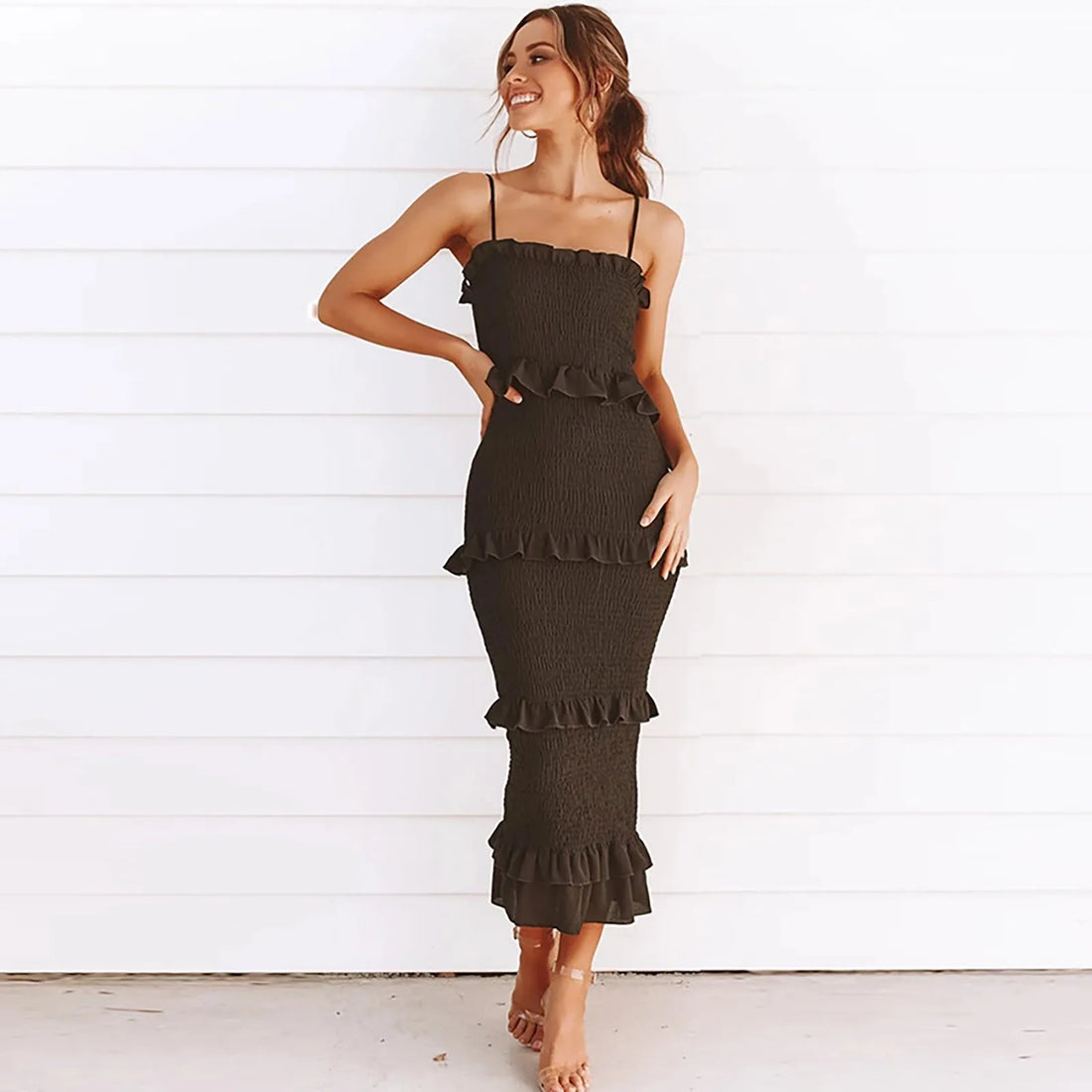 Ladies' Solid Color Strappy Wrap Dress