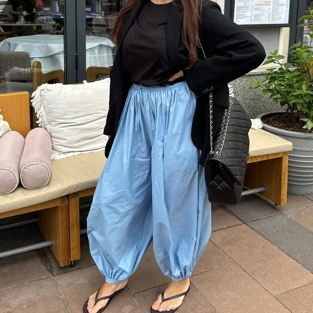 Trouser Length For Ladies | Pleated High Waist Casual Bloomer Pants