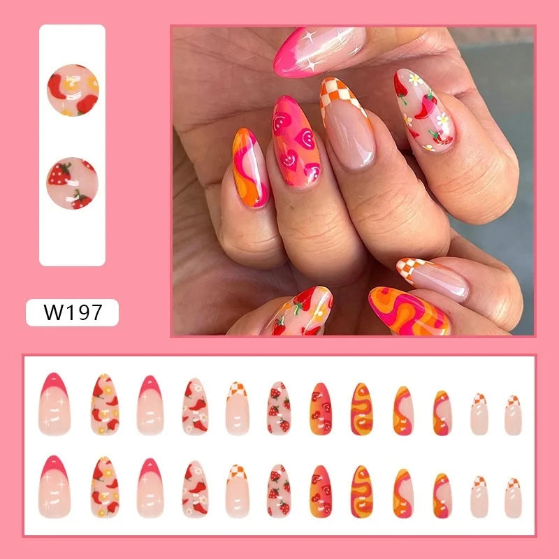 24 Cute Valentines Nails | Sharp Nail Drops Cute Themed Vegetable & Fruit Combination False Nails