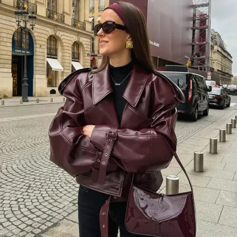 Crop Leather Jacket | Elegant Long Sleeved Zipper Pocket Pu Jackets | Streetwears Clothing