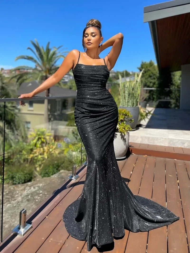 A Line Spaghetti Strap Prom Dress