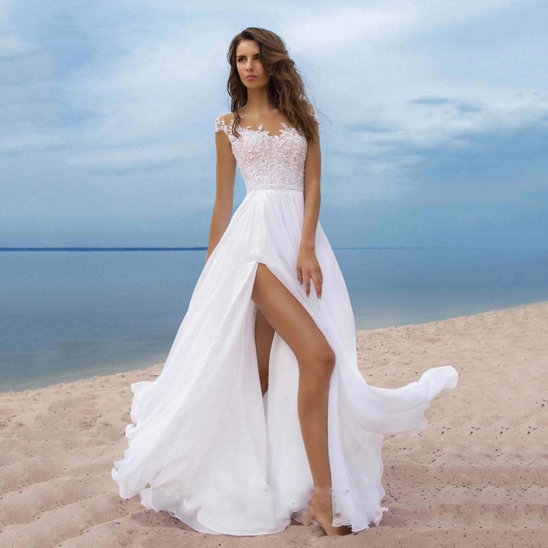 V-Neck Sheer Mesh High Waist Bridesmaid & Evening Wear