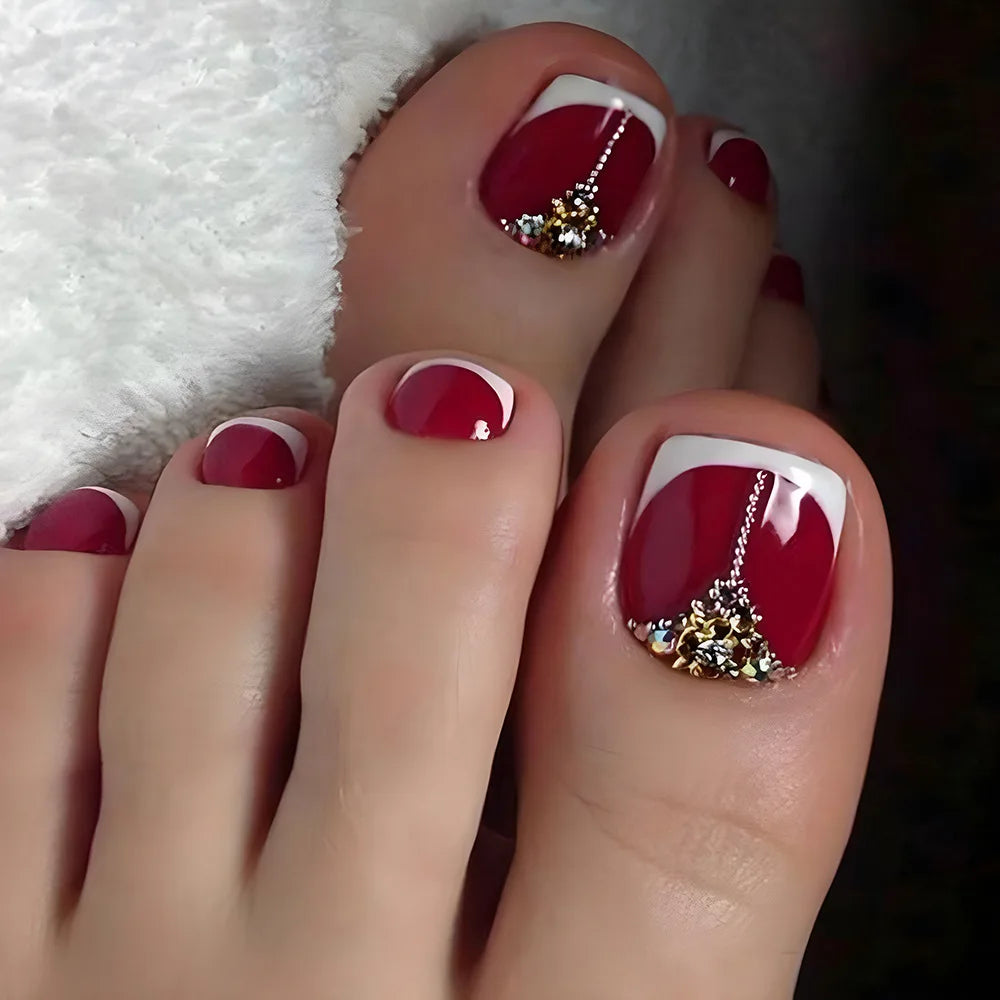 24pcs Fake Red Toe Nails Inspo