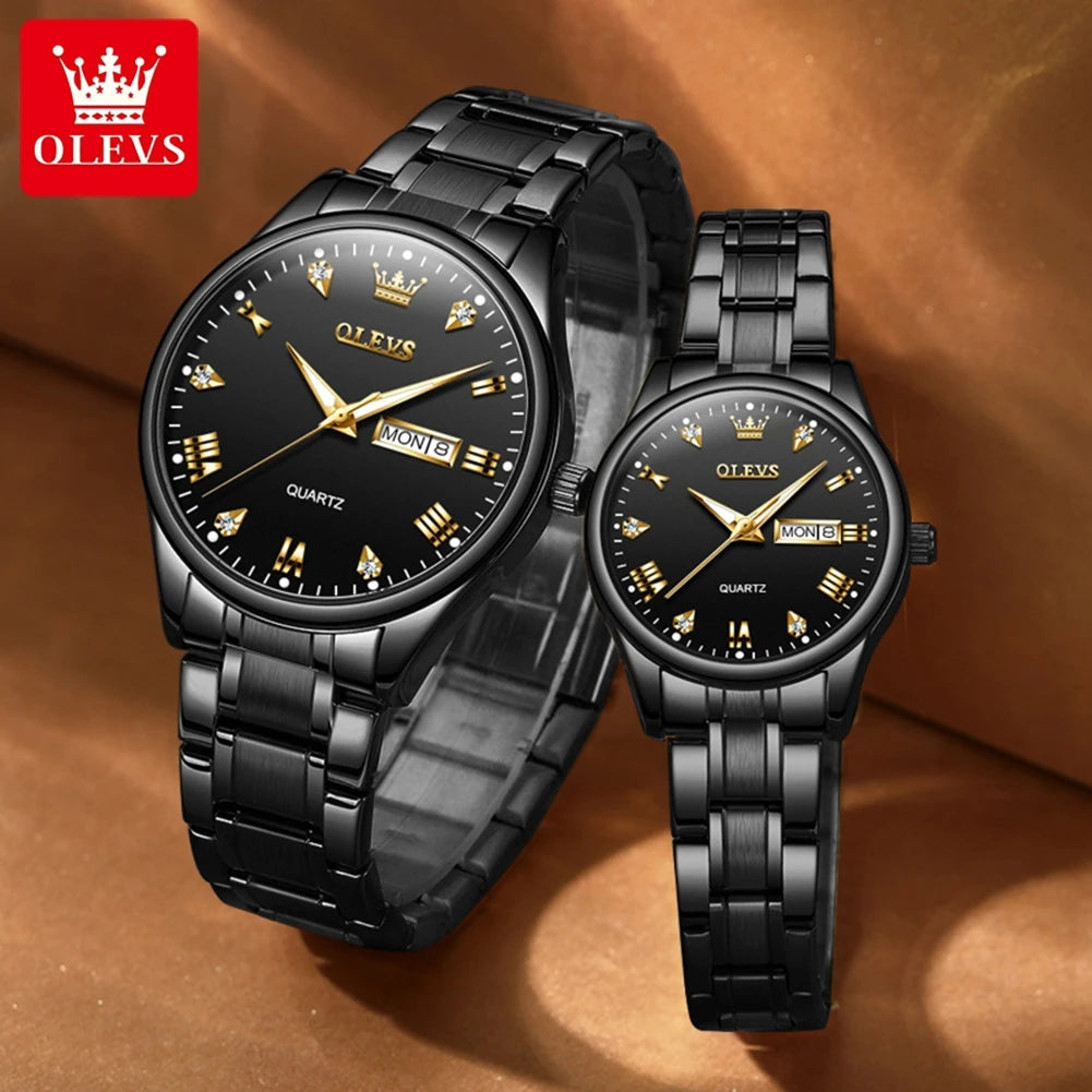 OLEVS 5563 Luxury Quartz Wristwatch For Couple | Dual Calendar Waterproof Hand Clock