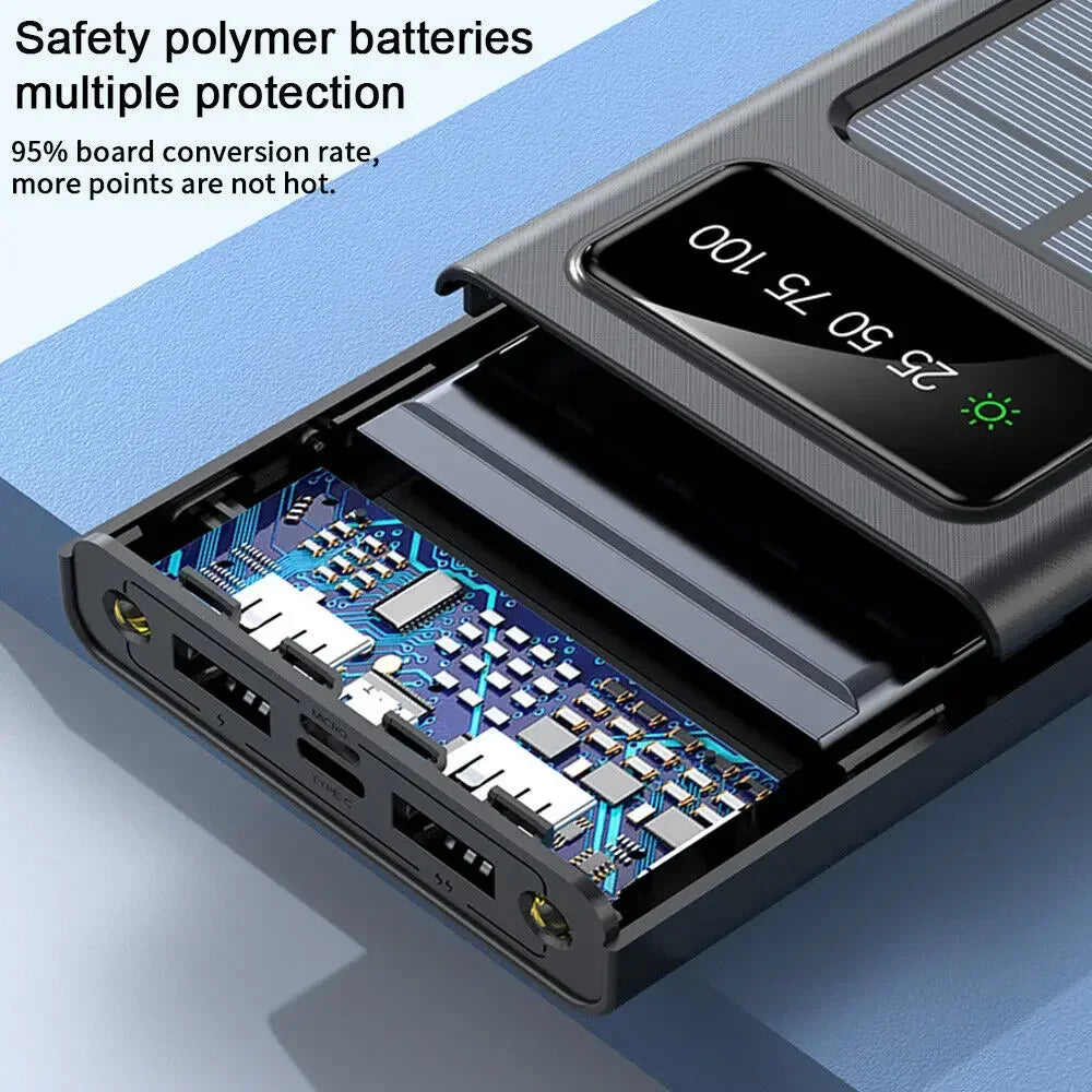 200000mAh Solar Power Bank  4-USB Cable Portable Charger Ultra-Large Capacity For Samsung ,Apple