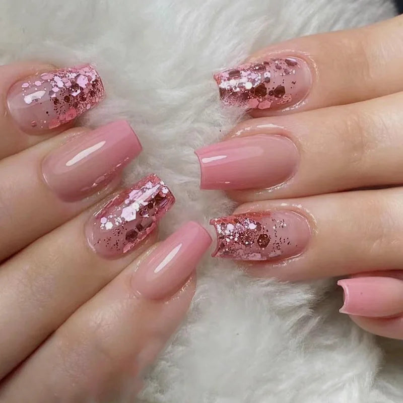 24 valentine's day nails short | Fake Nails Girls Wearing With Jelly Glue False Nails