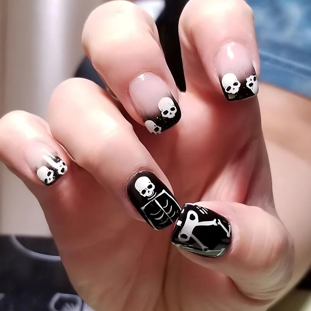 24 Skull Halloween Nails | Halloween Style Press on nails for Girl | Women Halloween Party Wearable False Nails For Gift