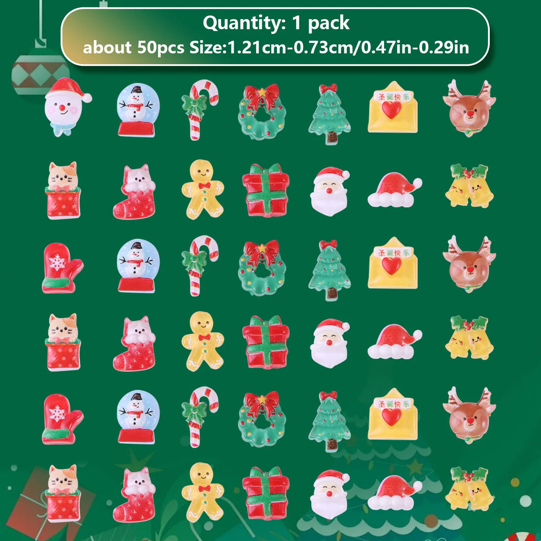 50 Resin Christmas Nail Art | cute cartoon mini mixed Christmas resin nail art rhinestones DIY nail art crafts