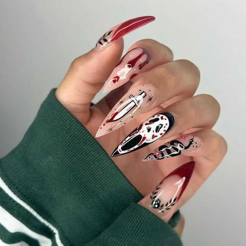 24 Scary Halloween Nails | Halloween Scary Skull Printed Press on Nails