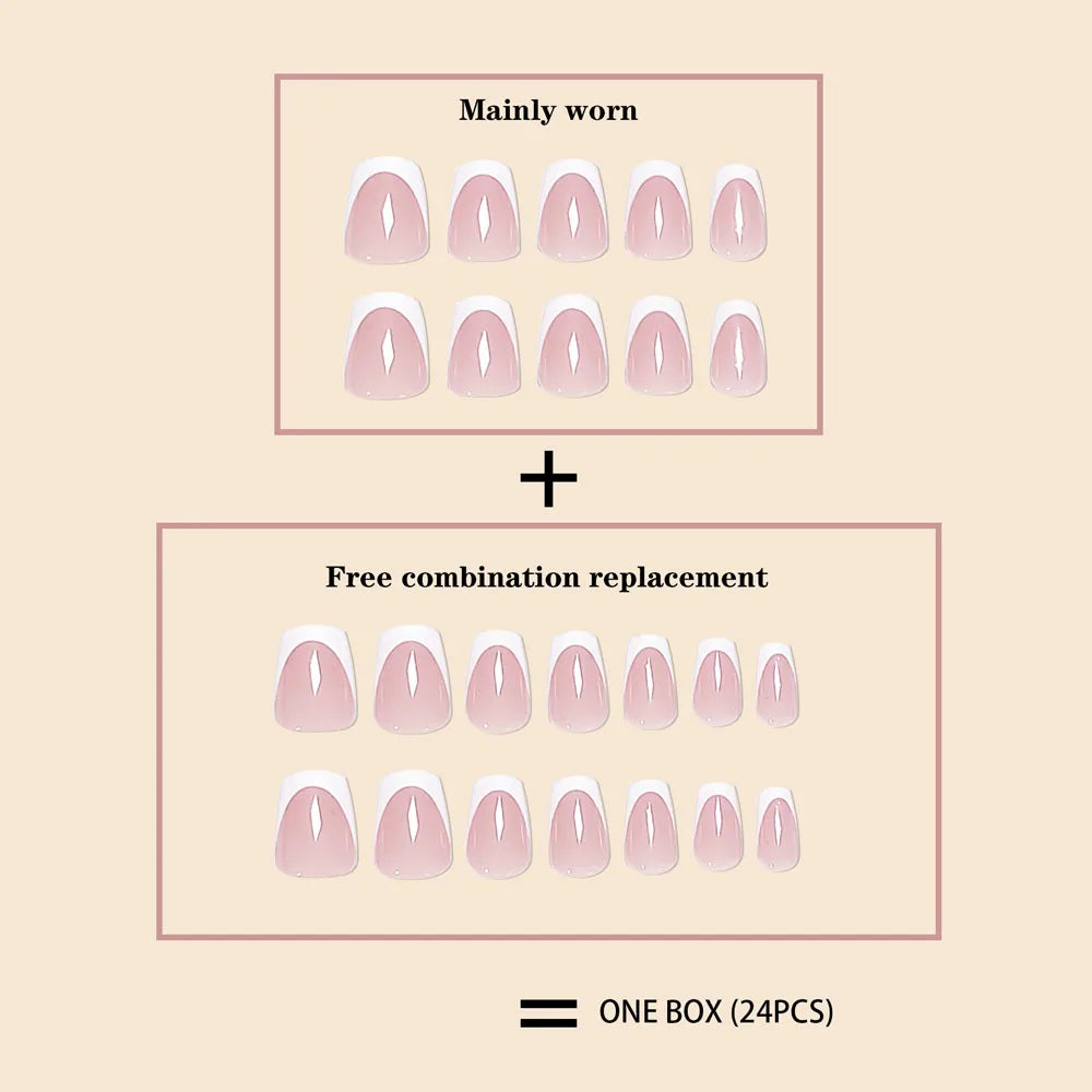 End Of Summer Nails | 24 Pink French White Border Full Coverage Wearable Fake Nail Art