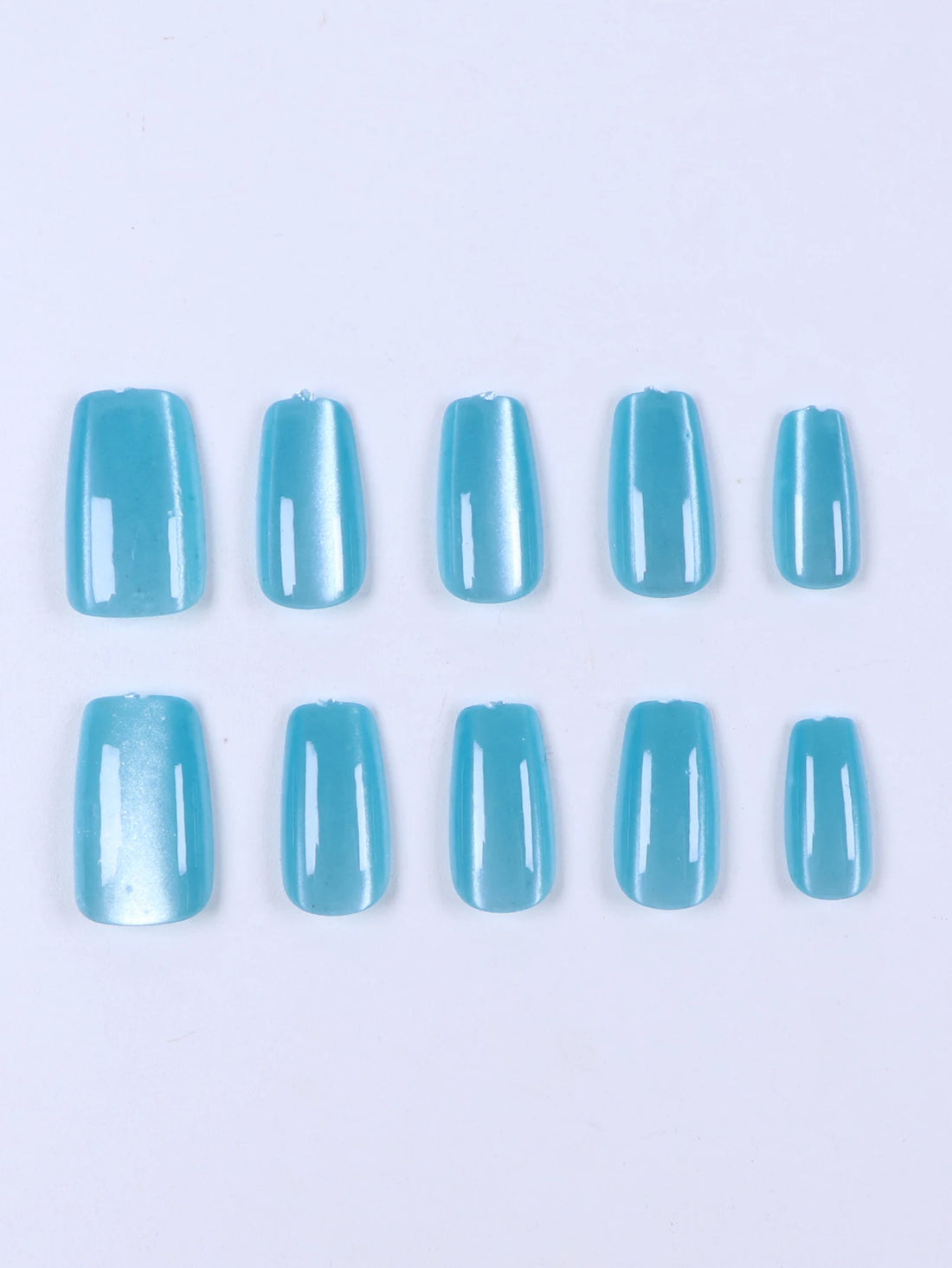 10 Blue Cat Eyes nails | Full Cover Fake Nail Set -1pc Nail File & 1Nail Glue Sticker Kit Nails