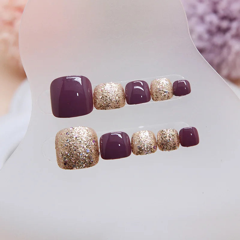 24 Cute Toe Nails Designs | Purple Diamond Beach Toe Nails Summer Removable Wearable Nail Art