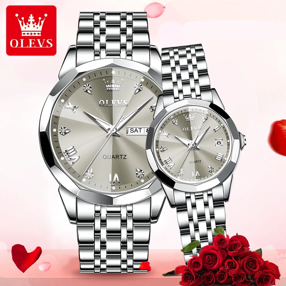 OLEVS trending Couple Watches | Quartz His and her Watch Wateproof Luminous Dare Gift