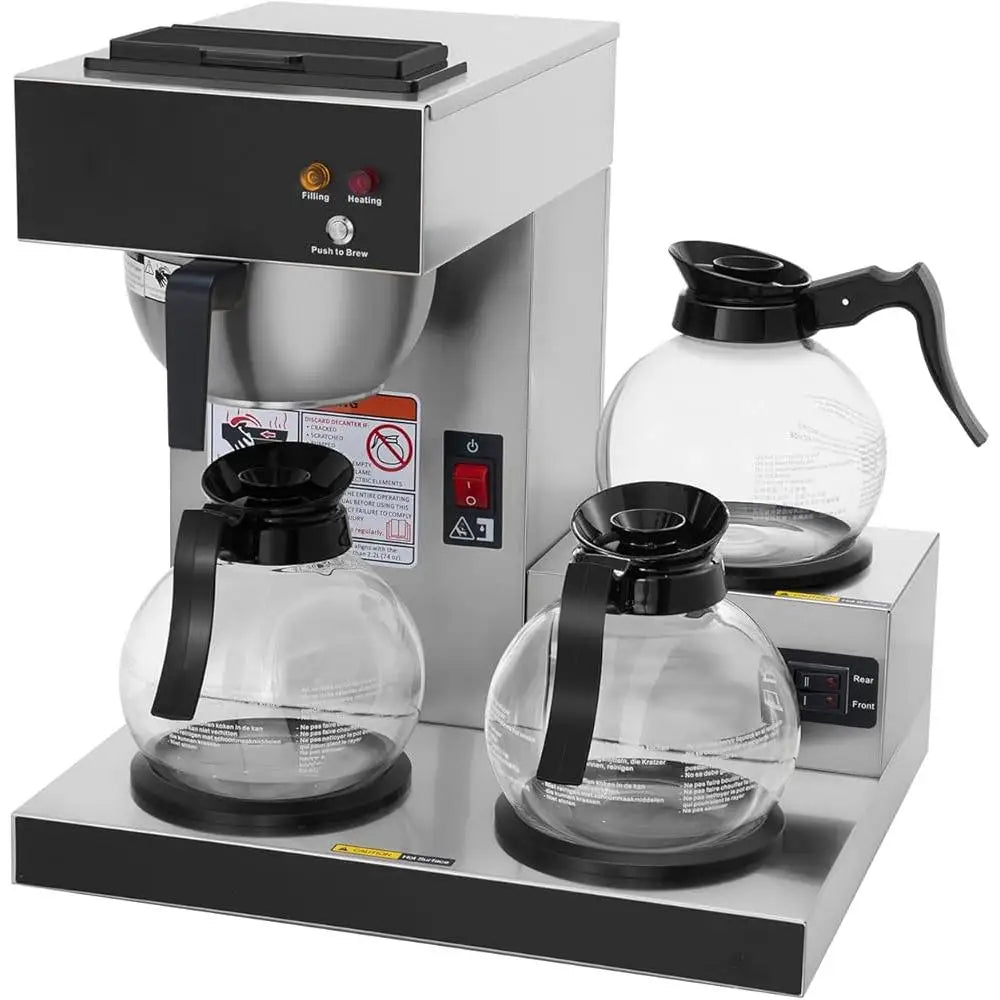 Commercial Drip Coffee Maker with 3 Warmers Drip Free Carafes Multi Stream Spray Head