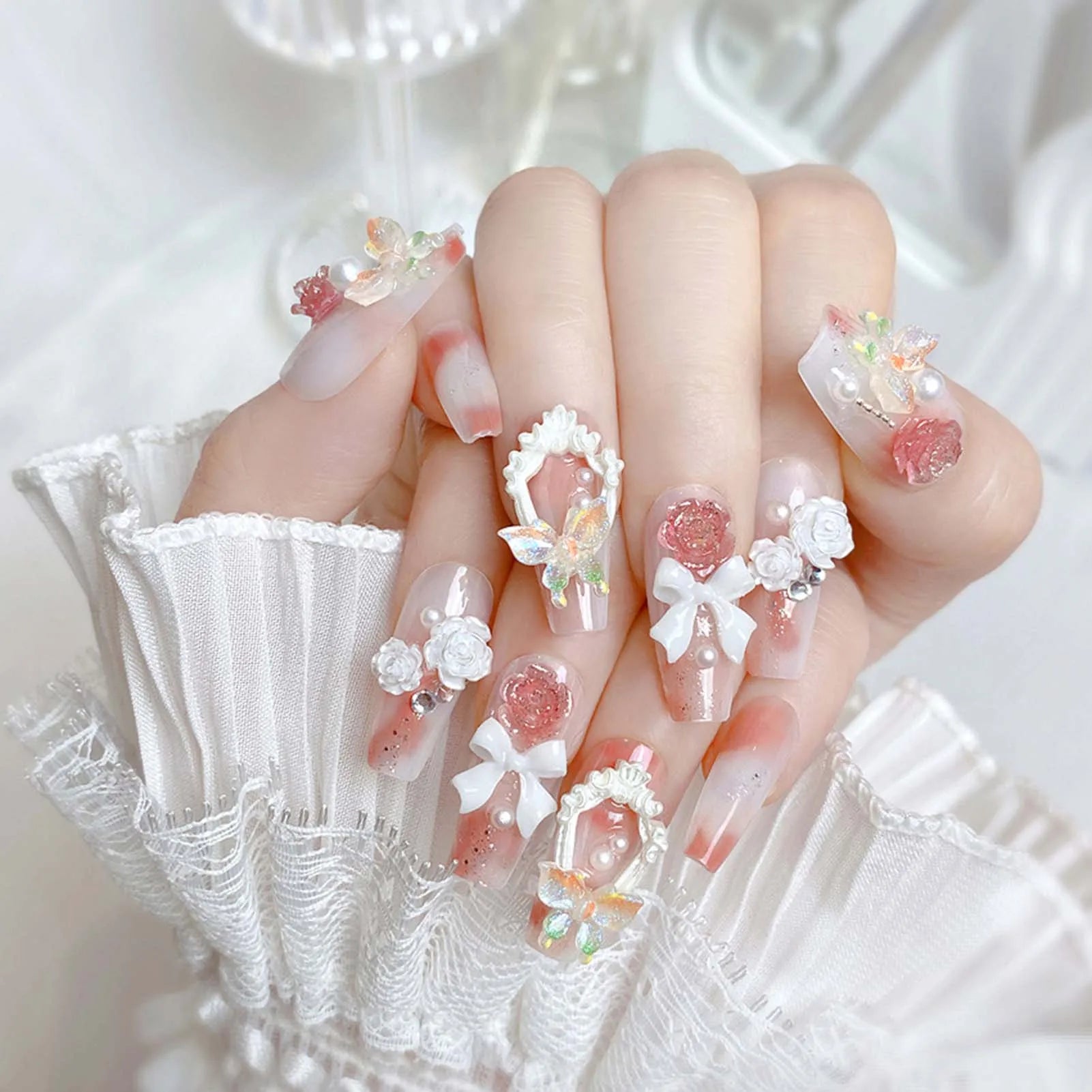 24 Pcs Butterfly Summer Nails | Comfort DIY Unique Fake Nails for Dating