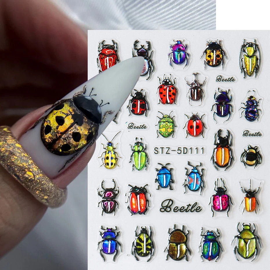 5D Beetle Ladybug Nail Art Sticker Decals Cartoon Insert