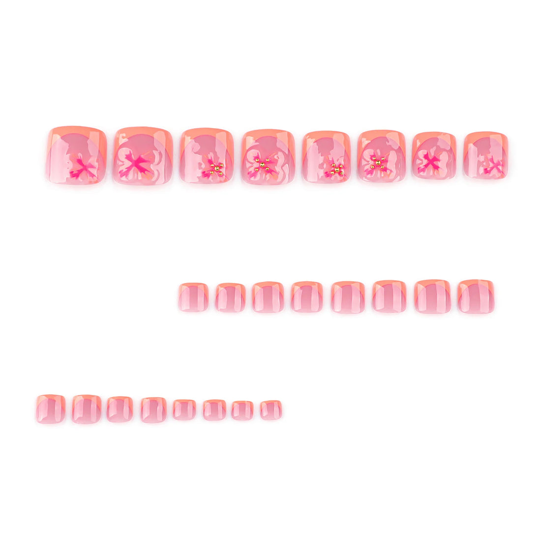 24pcs Charming Pink Fake Flower Pattern Toenails