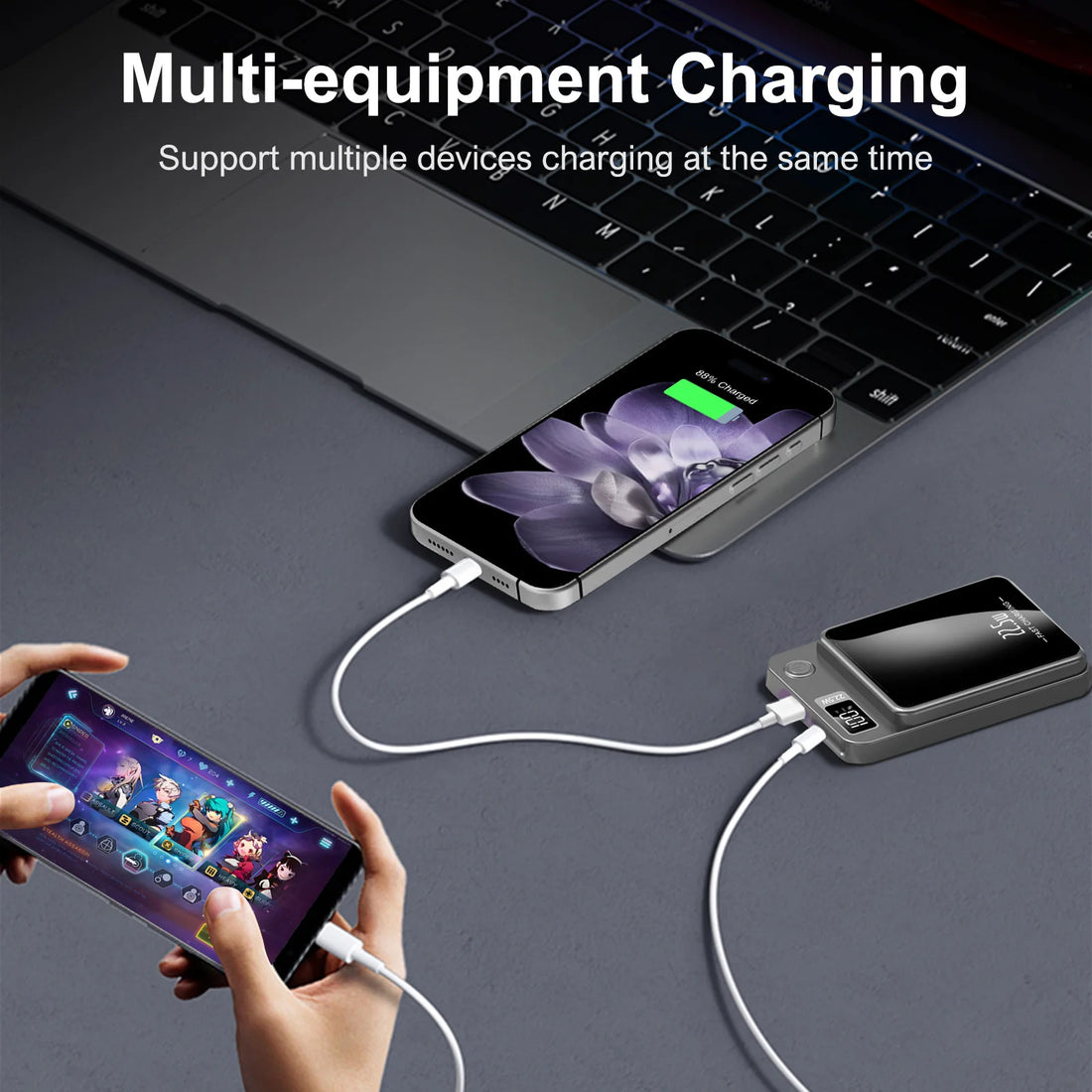 10000mah Wireless Power Bank - 22.5W USB-C Foldable Stand LED Display For IPhone